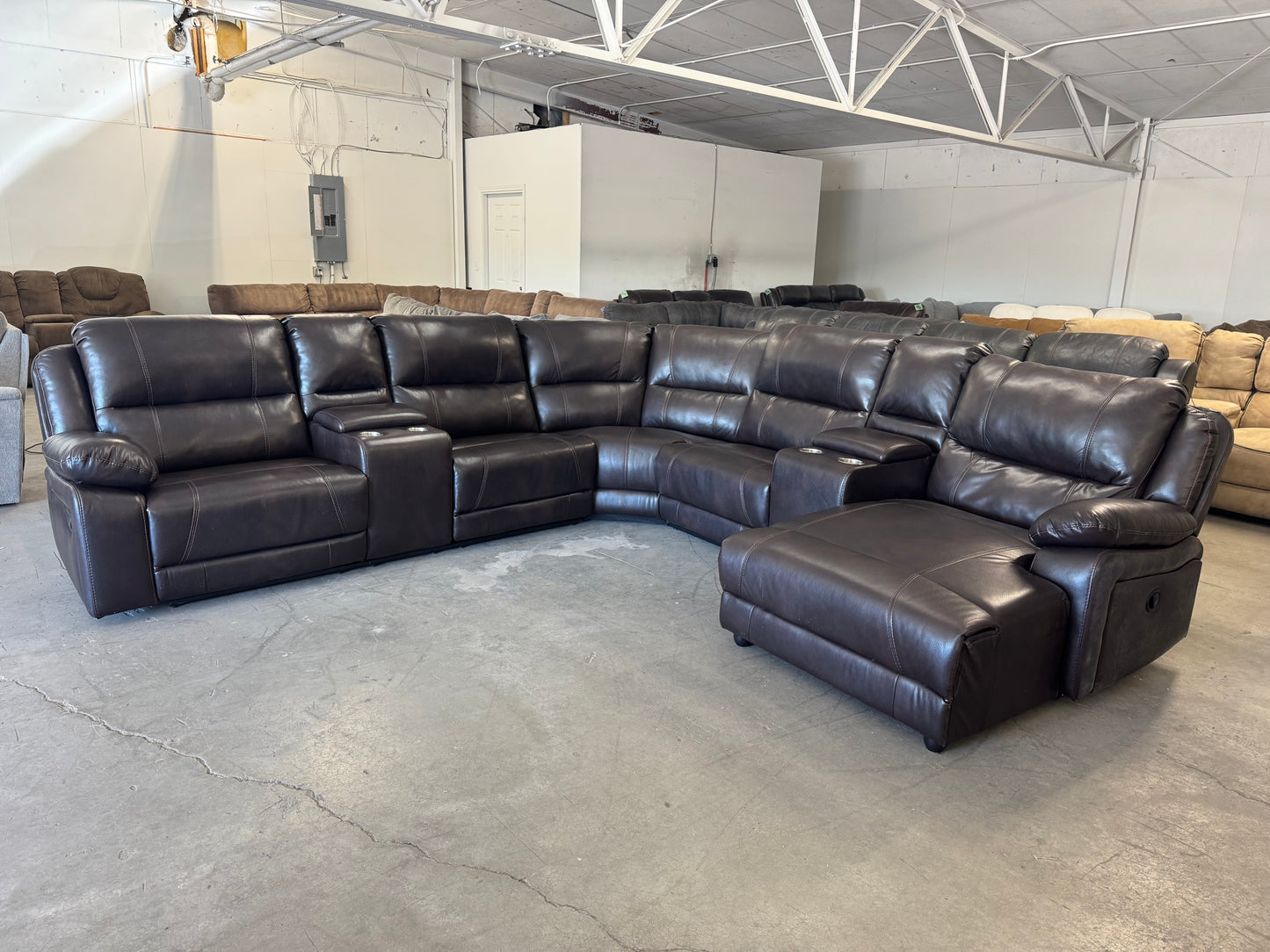 Brown Sectional with Dual Recliners and Reclining Chaise
