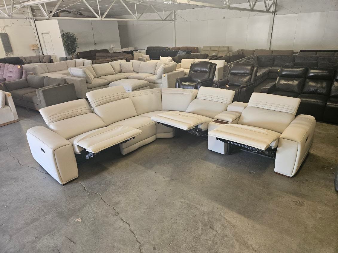 Like New Aiden & Ivy Karson White Leather Power Reclining Sectional