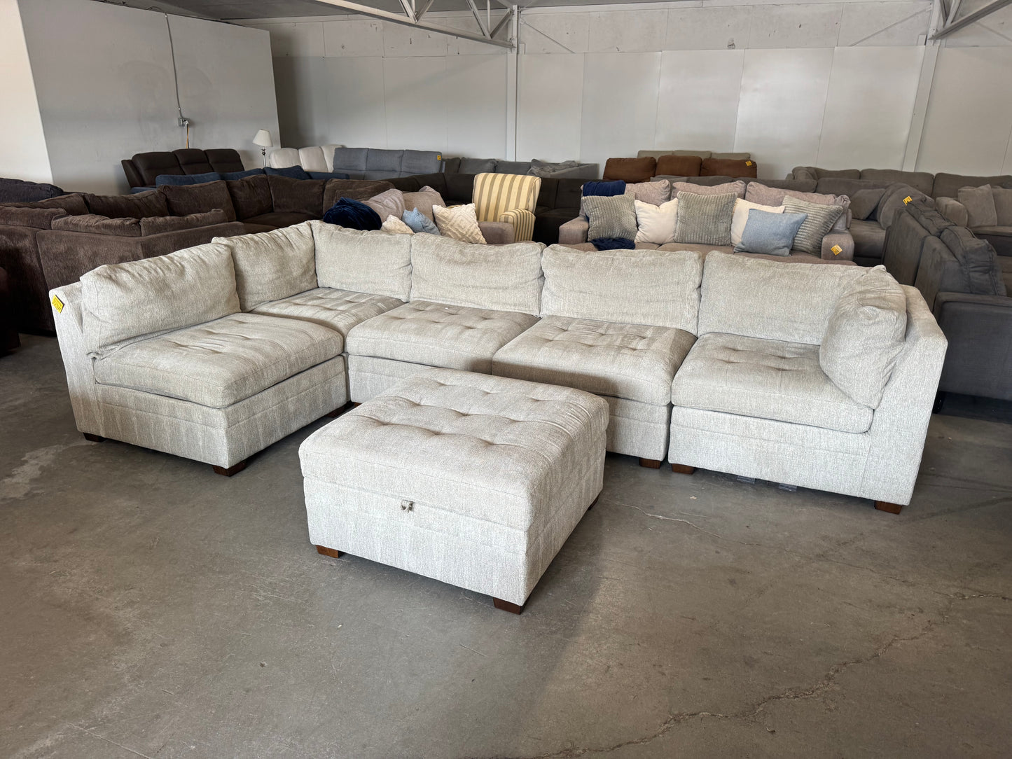 Light Gray 6-Piece Modular Sectional with Storage Ottoman