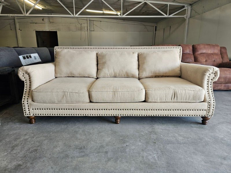 Couch and Loveseat Set - Beige Sofa and Loveseat with Ornate Trim