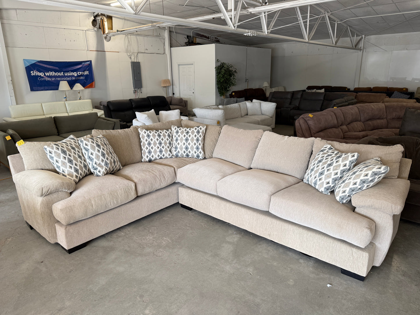 Brand New Beige Down-Filled L Shape Sectional