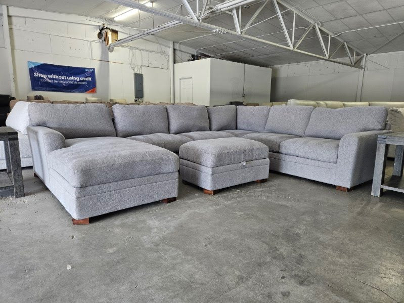 Gray U Shape Sectional Sofa with Storage Ottoman