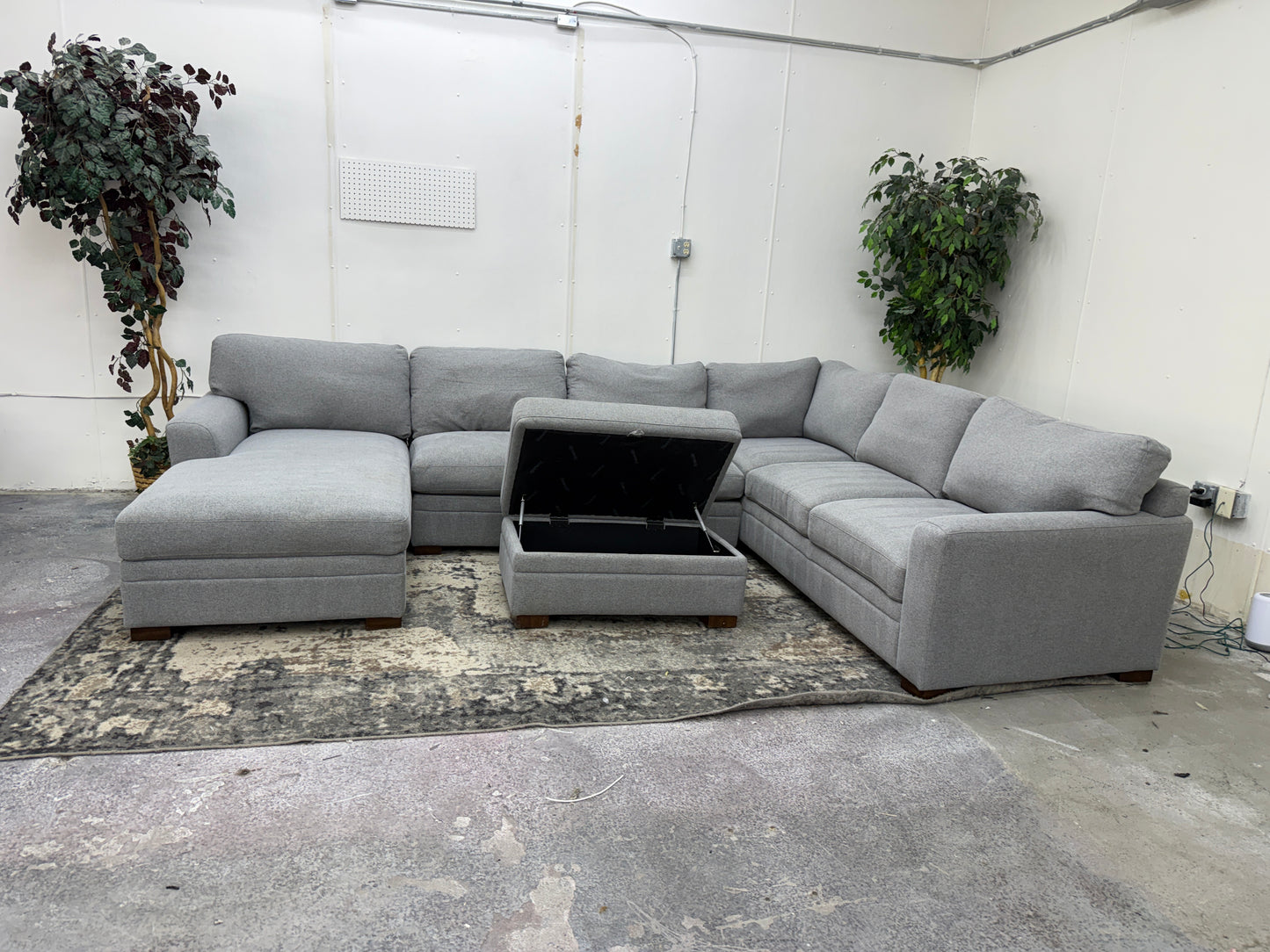 Gray U Shape Sectional Sofa with Storage Ottoman