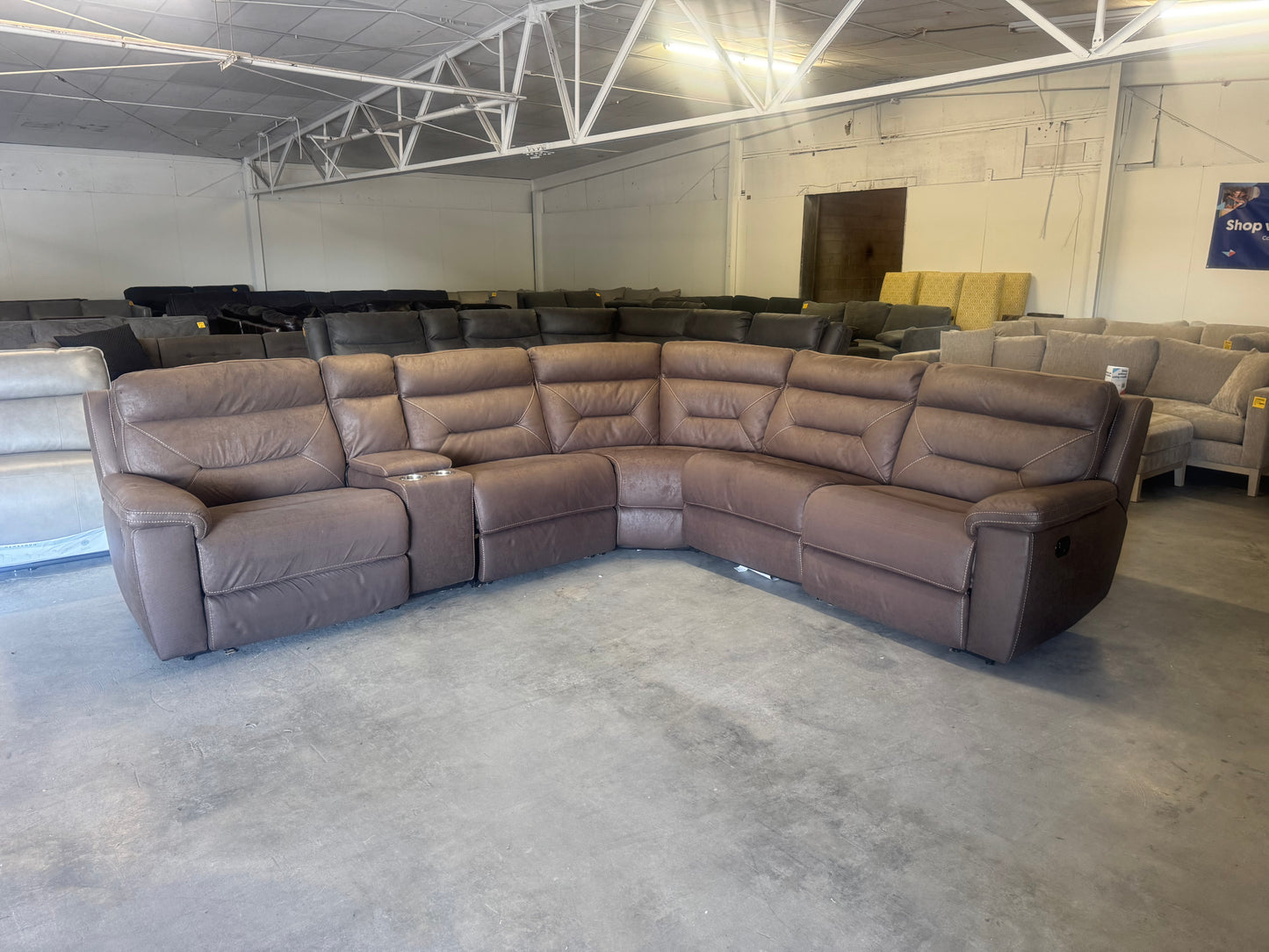 Brown Modular 6 Piece Microfiber Sectional Couch with 3 Manual Recliners