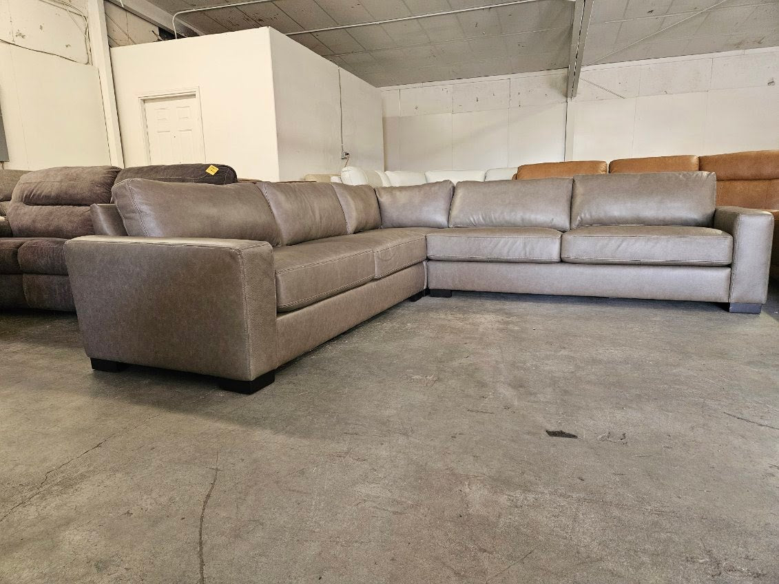 Taupe Leather L Shape Sectional Sofa