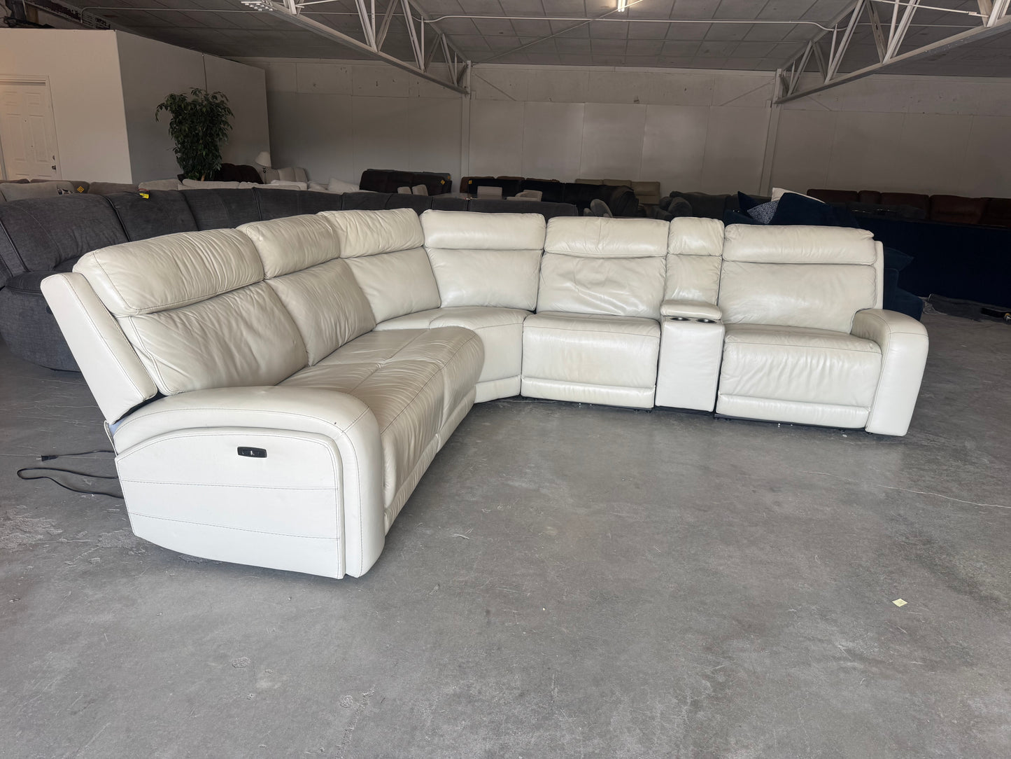 Cream Leather 6-Piece Modular Sectional with 3 Power Recliners