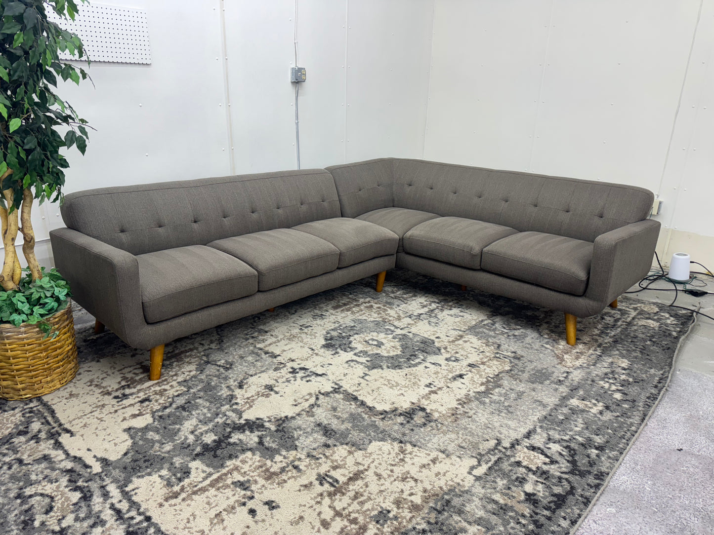 Gorgeous Taupe Mid Century Modern L Shape Sofa