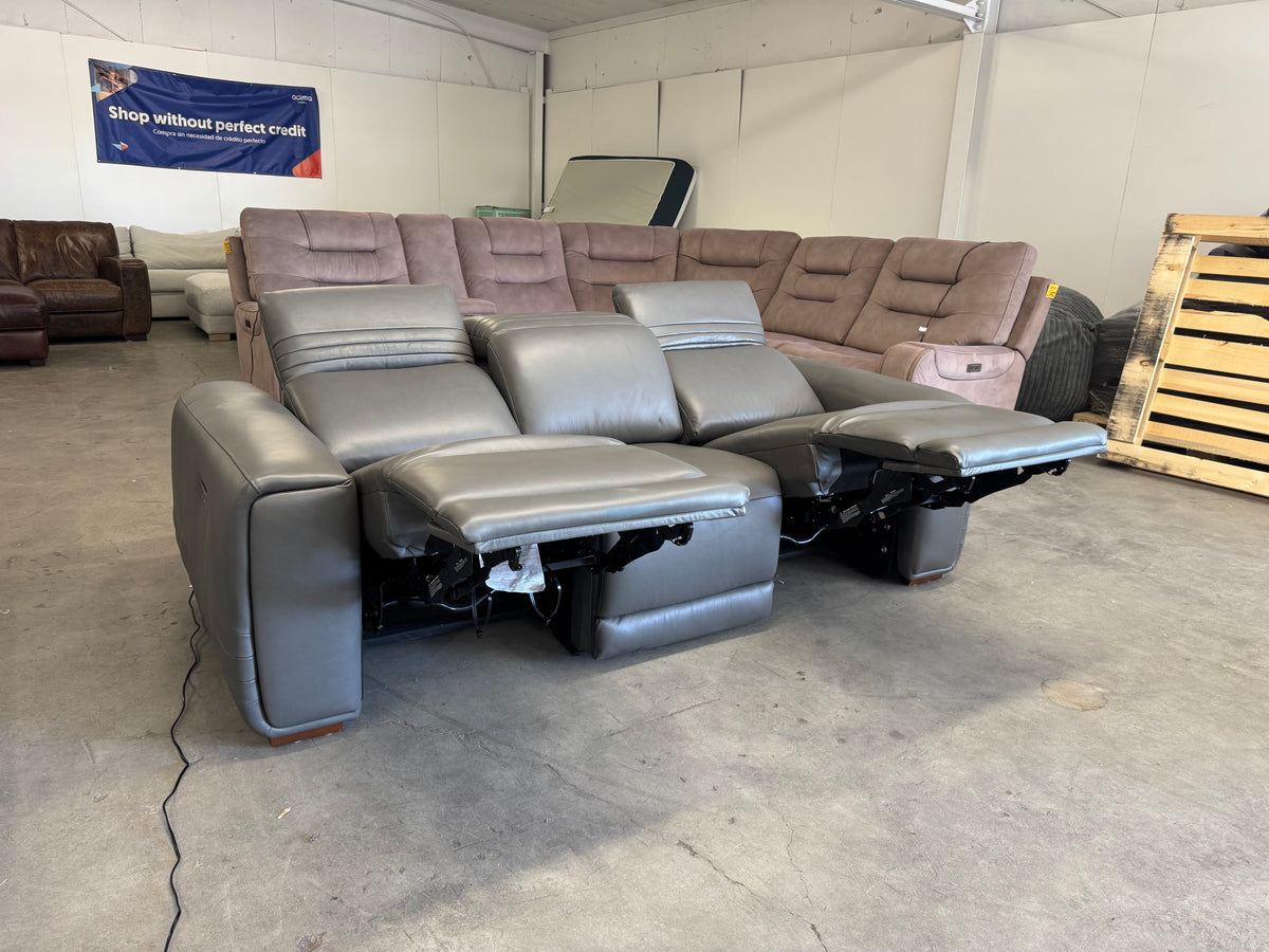 Aiden & Ivy Leather Power Reclining Sofa w/ Power Headrests