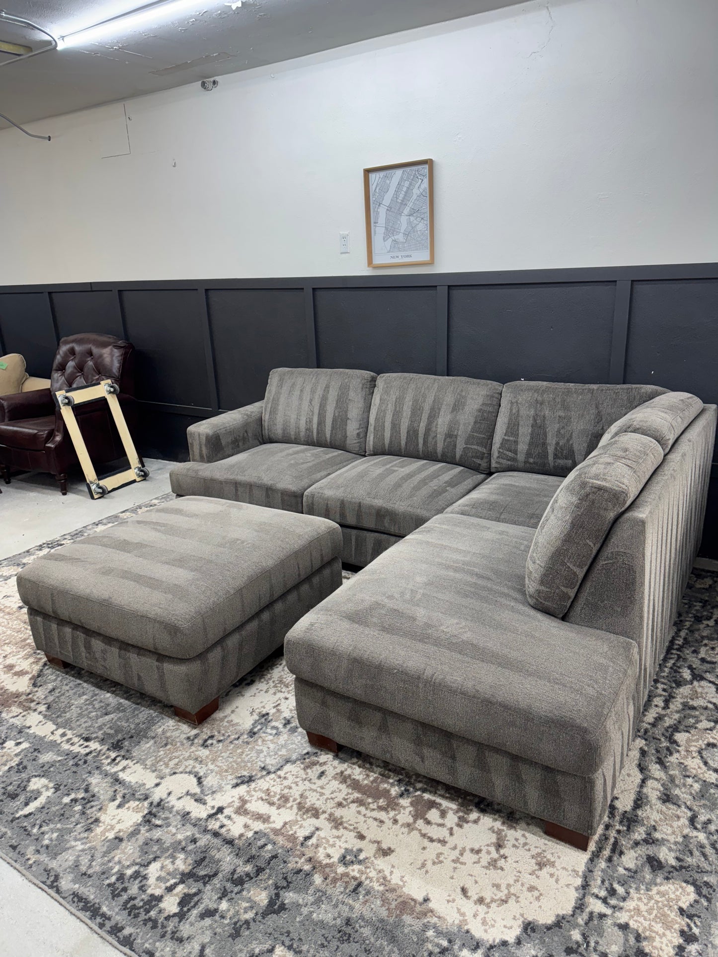 Gray L Shape Sectional Couch and Ottoman