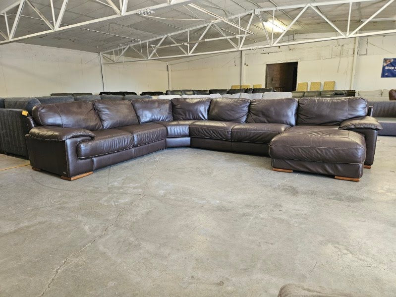 Cindy Crawford Home Brown Leather U-Shaped Sectional with Chaise