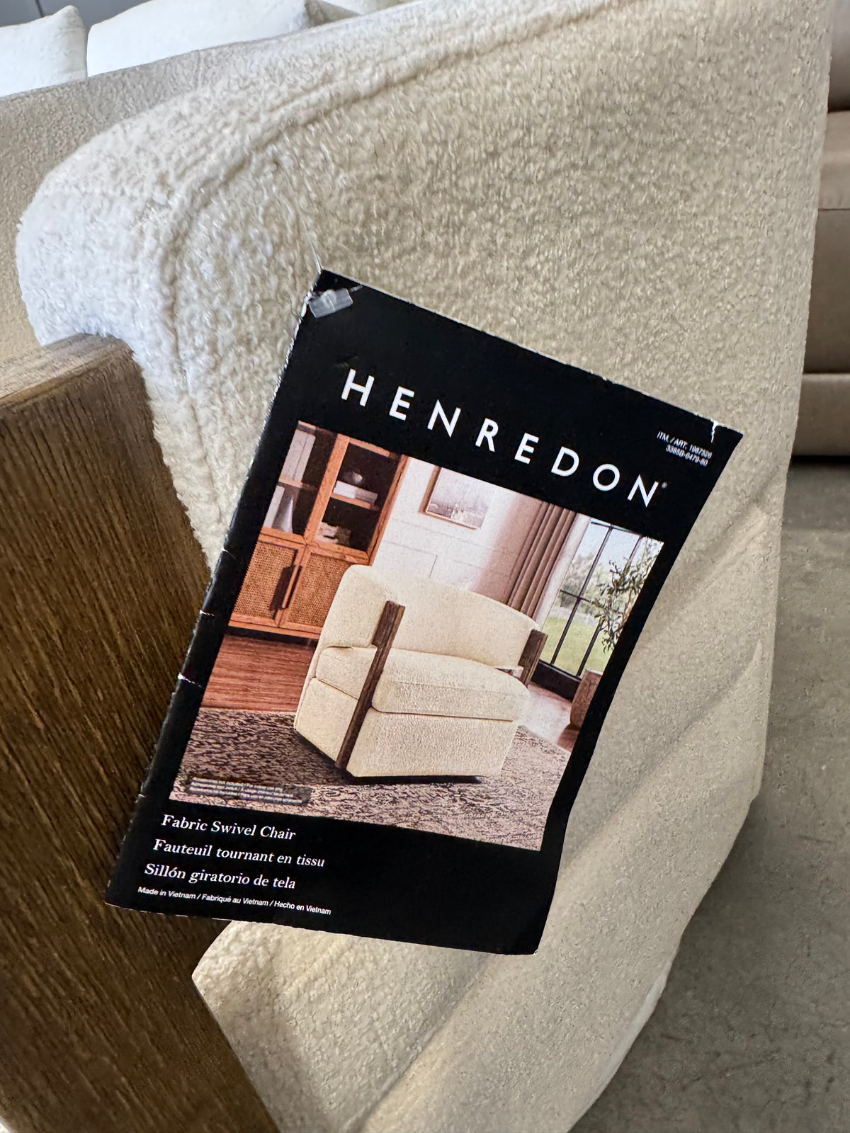 Henredon Wynn Fabric Swivel Chair with Wood Arms