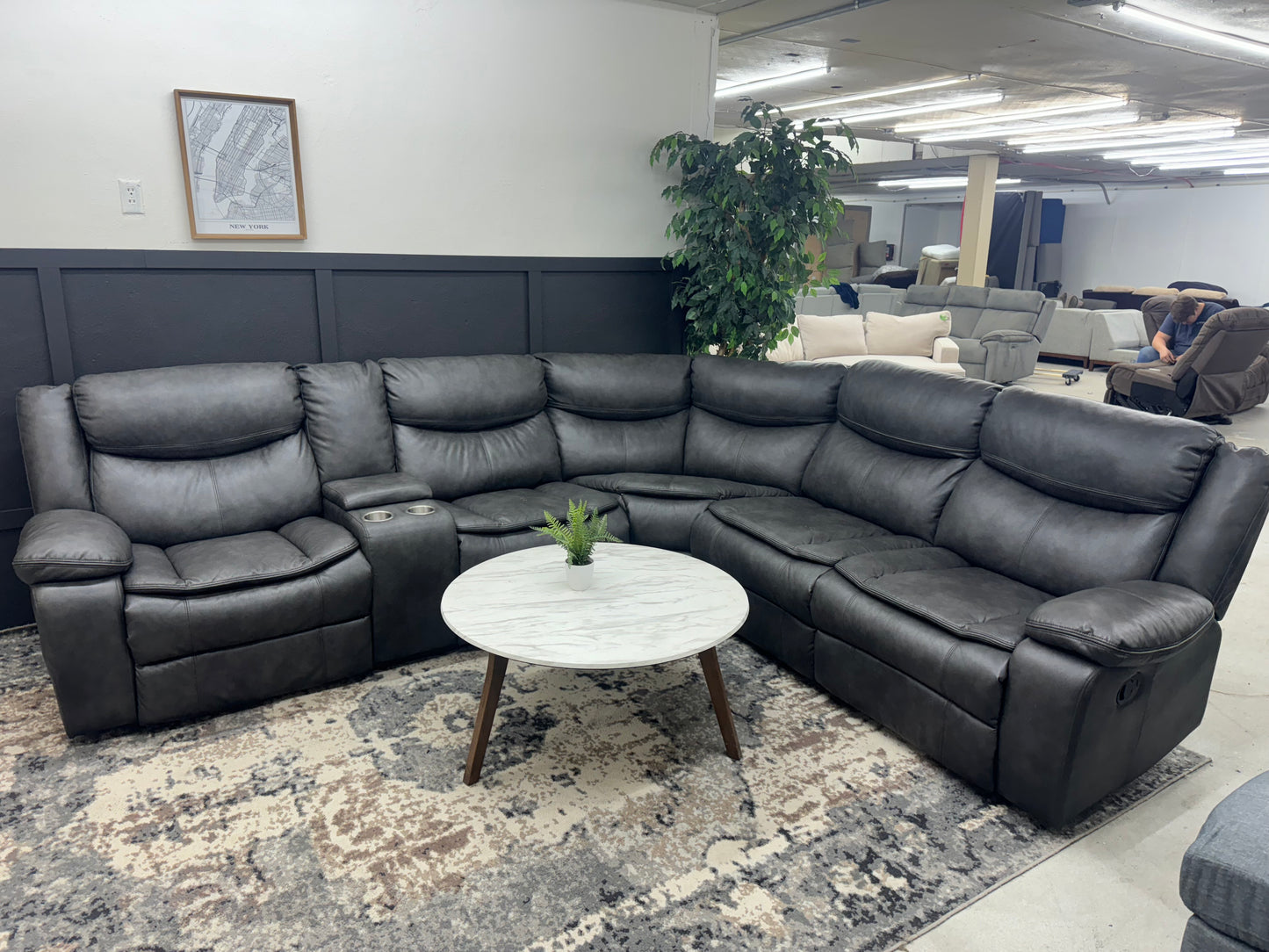 Gorgeous Charcoal Gray Sectional Couch with 2 Recliners