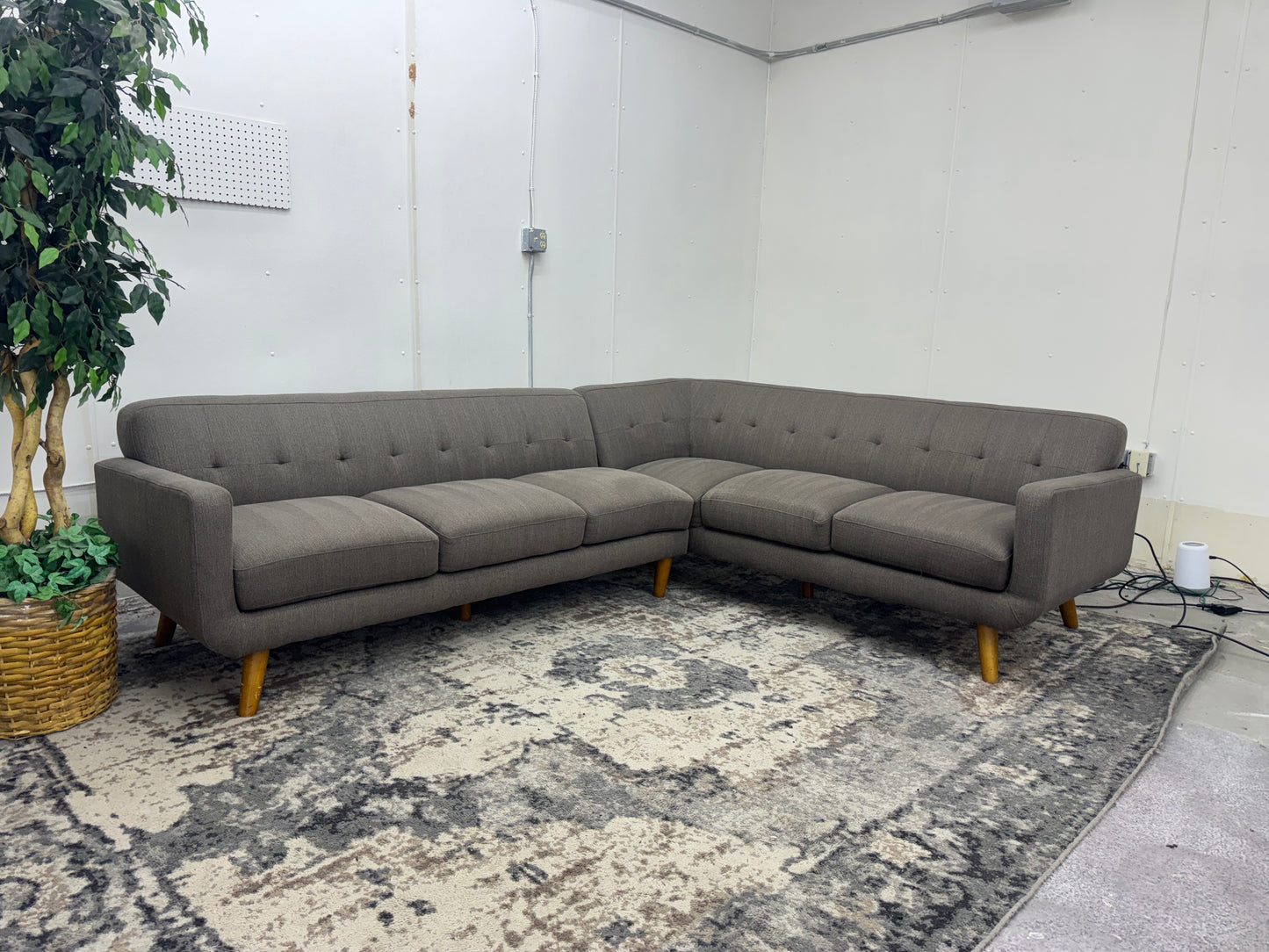 Gorgeous Taupe Mid Century Modern L Shape Sofa