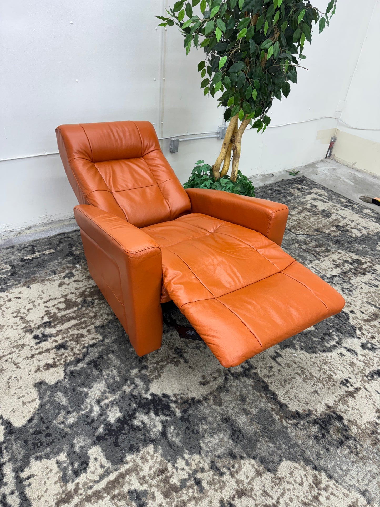 Scandinavian Designs Orange Leather Reclining Chair