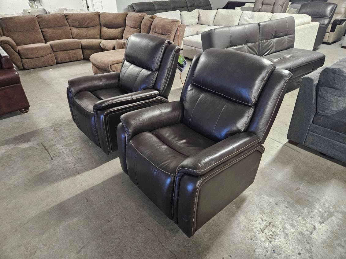 Barcalounger Bryson Dark Brown Leather Power Recliners (Pair)