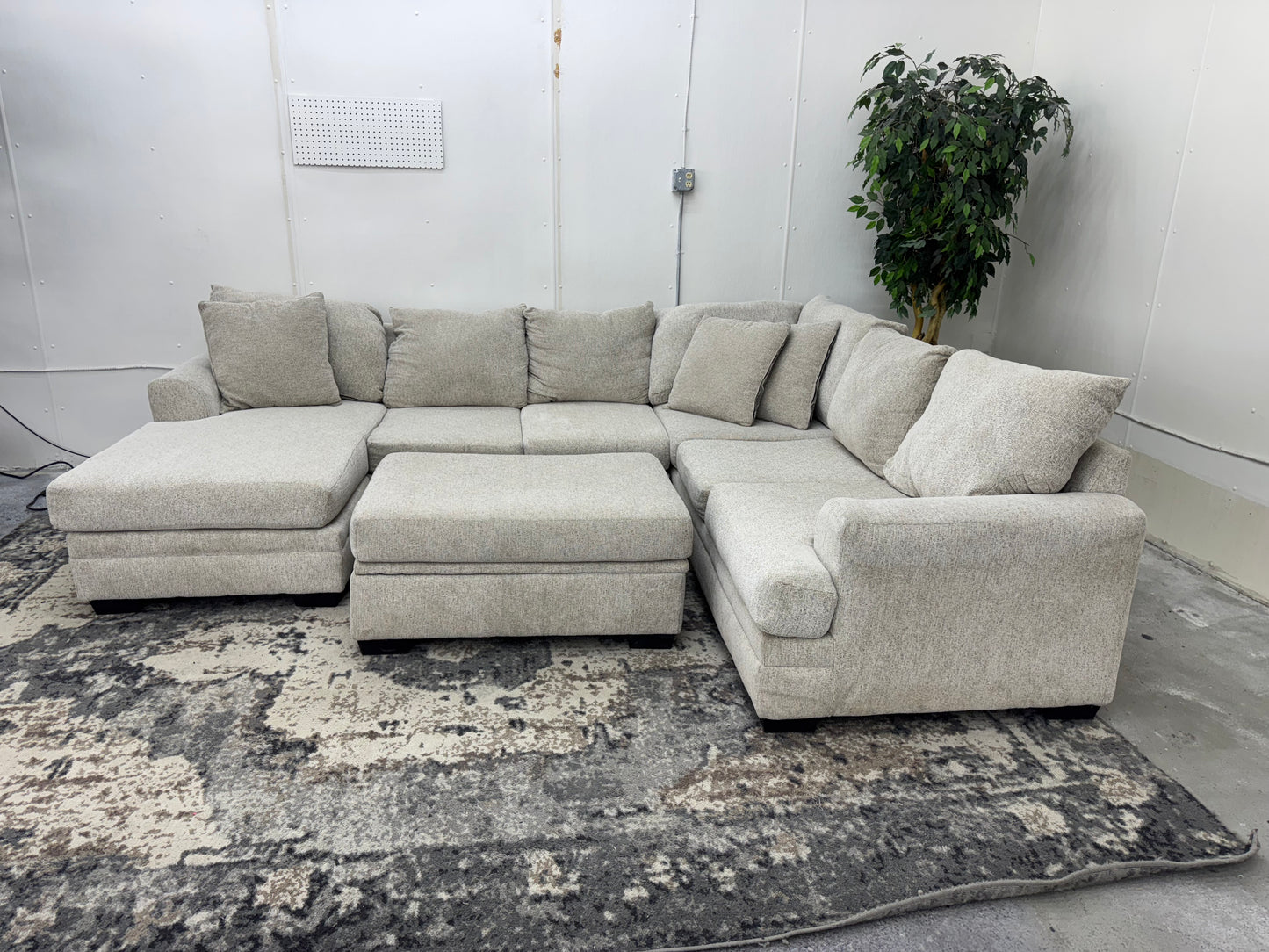 Beige U Shape Sectional Sofa with Storage Ottoman & Reversible Chaise