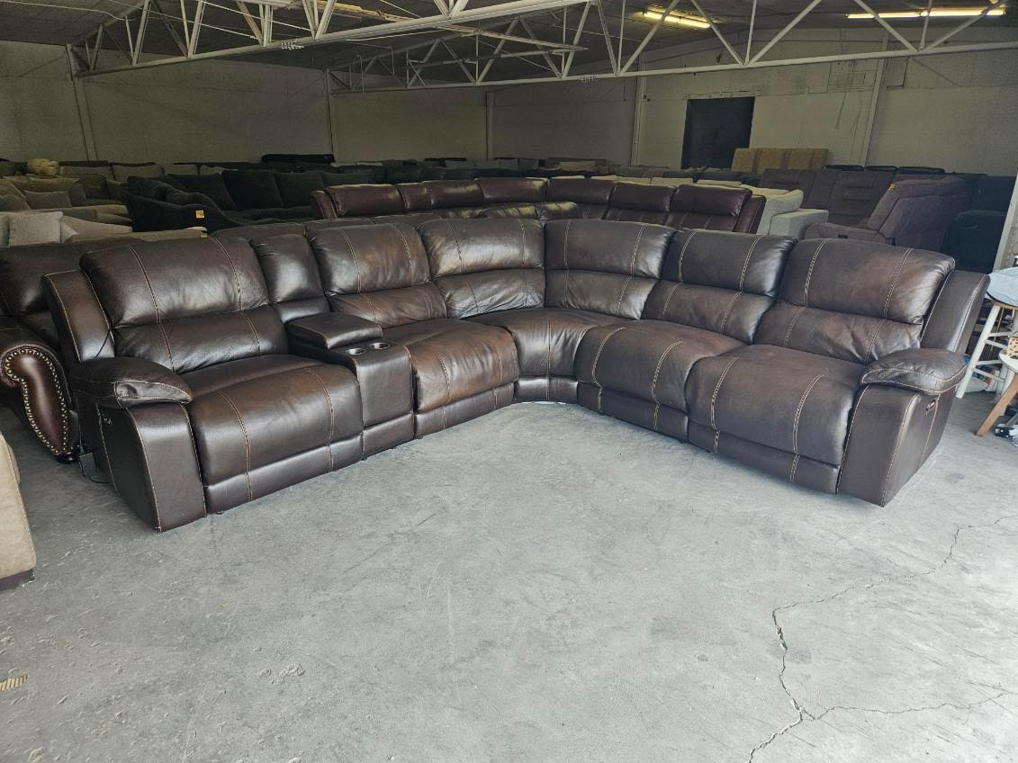 Brown Leather Reclining Sectional Sofa