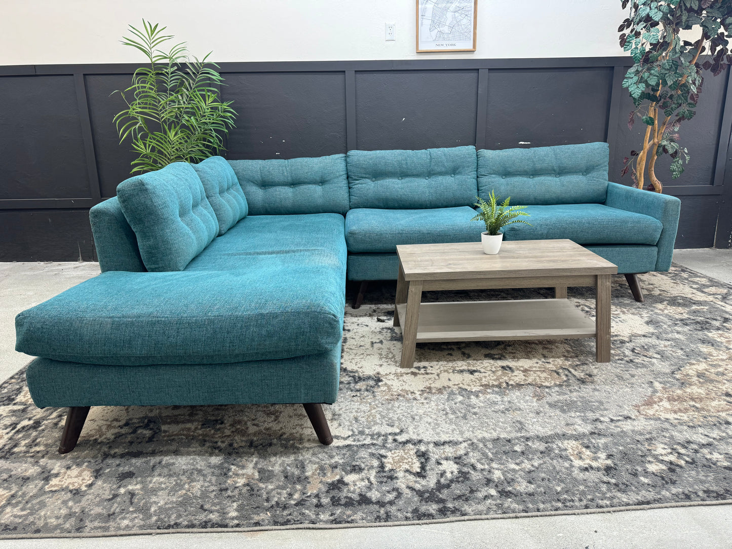 Stunning Turquoise Joybird Hopson Mid Century Modern Sectional Couch