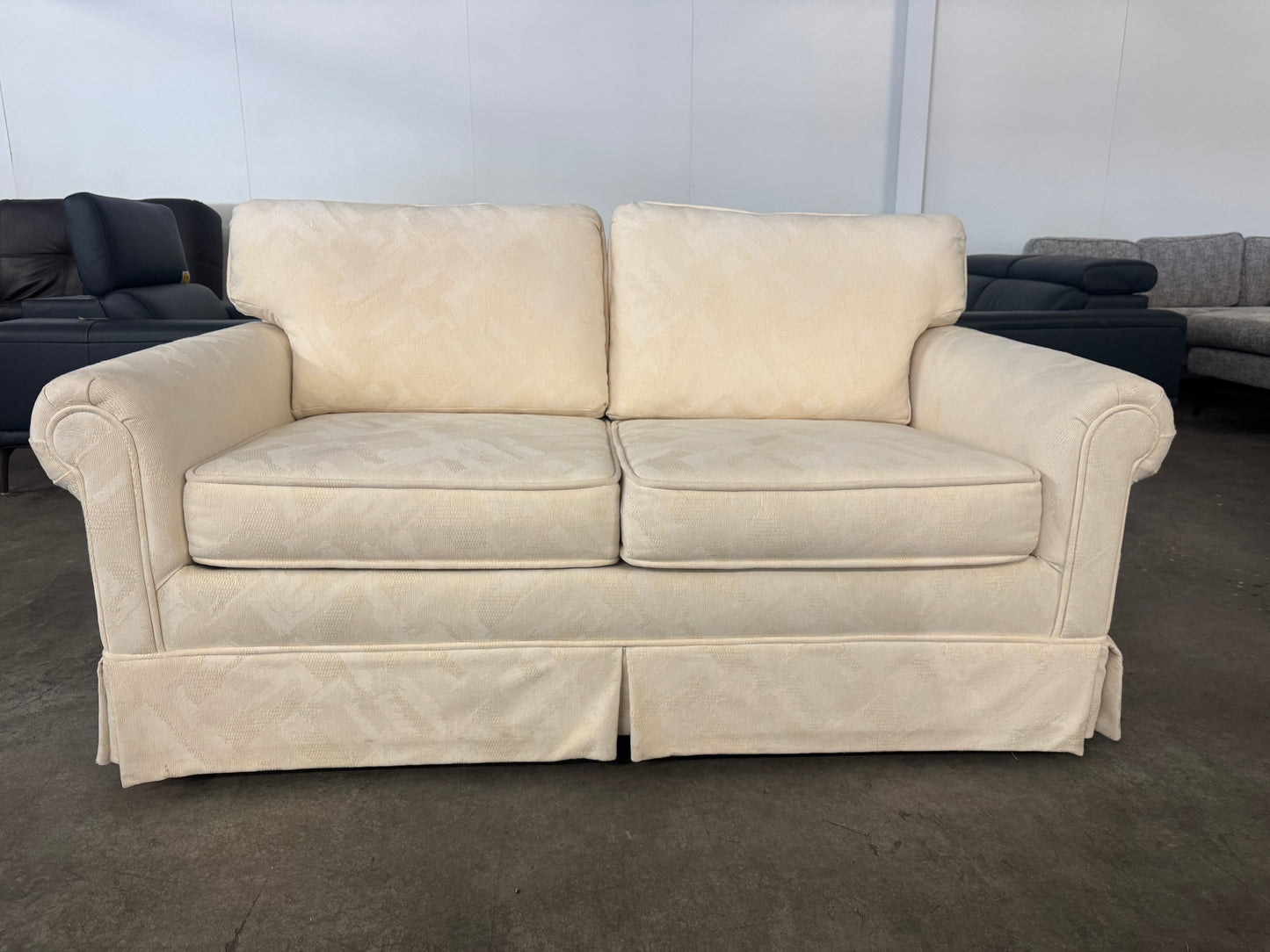 Pristine Vintage Cream Loveseat with Skirted Base