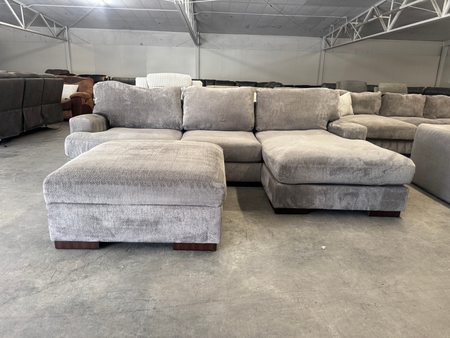 Plush Gray L-Shape Sectional with Storage Ottoman