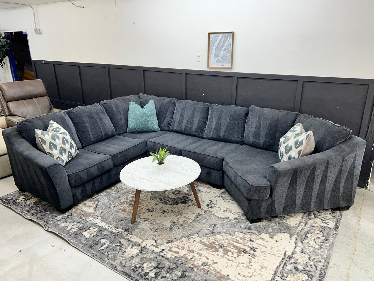 Large Charcoal Gray Sectional Couch with Cuddler