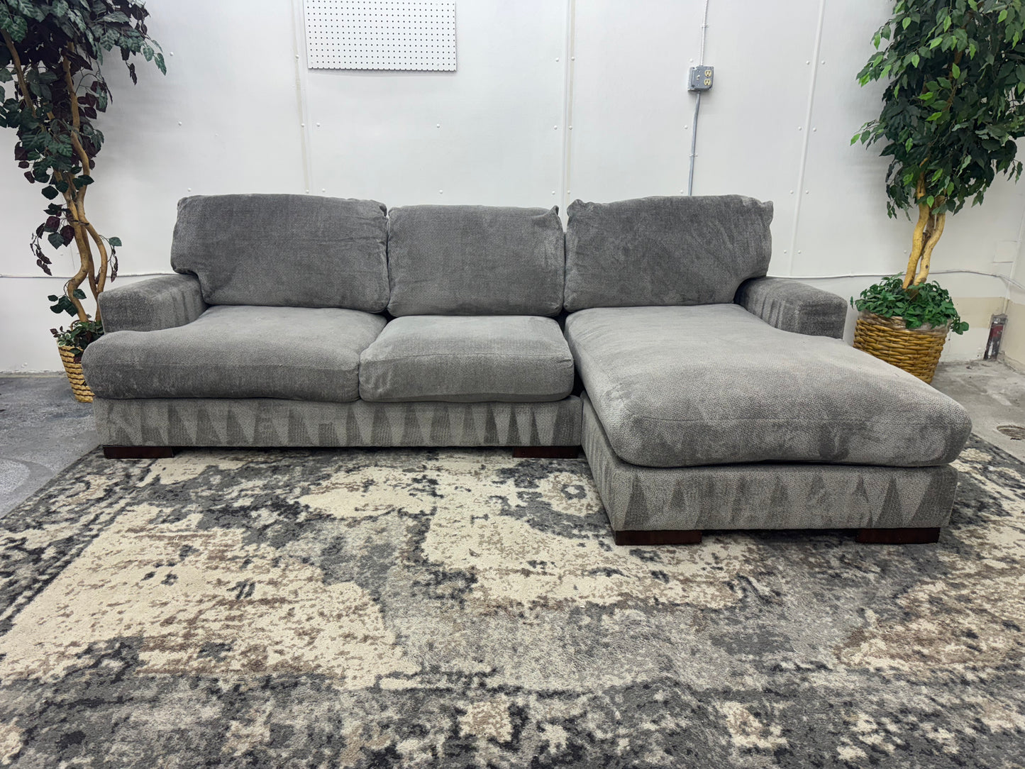 Plush Gray Sofa with Chaise