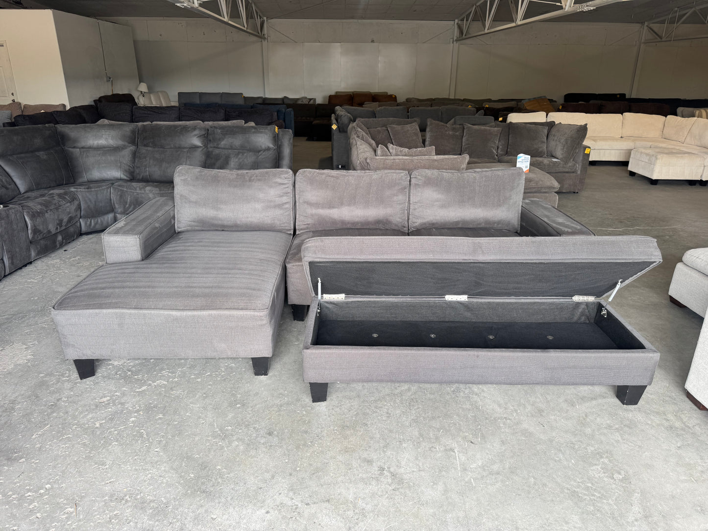 Charcoal Gray L-Shape Sectional with Chaise & Storage Ottoman