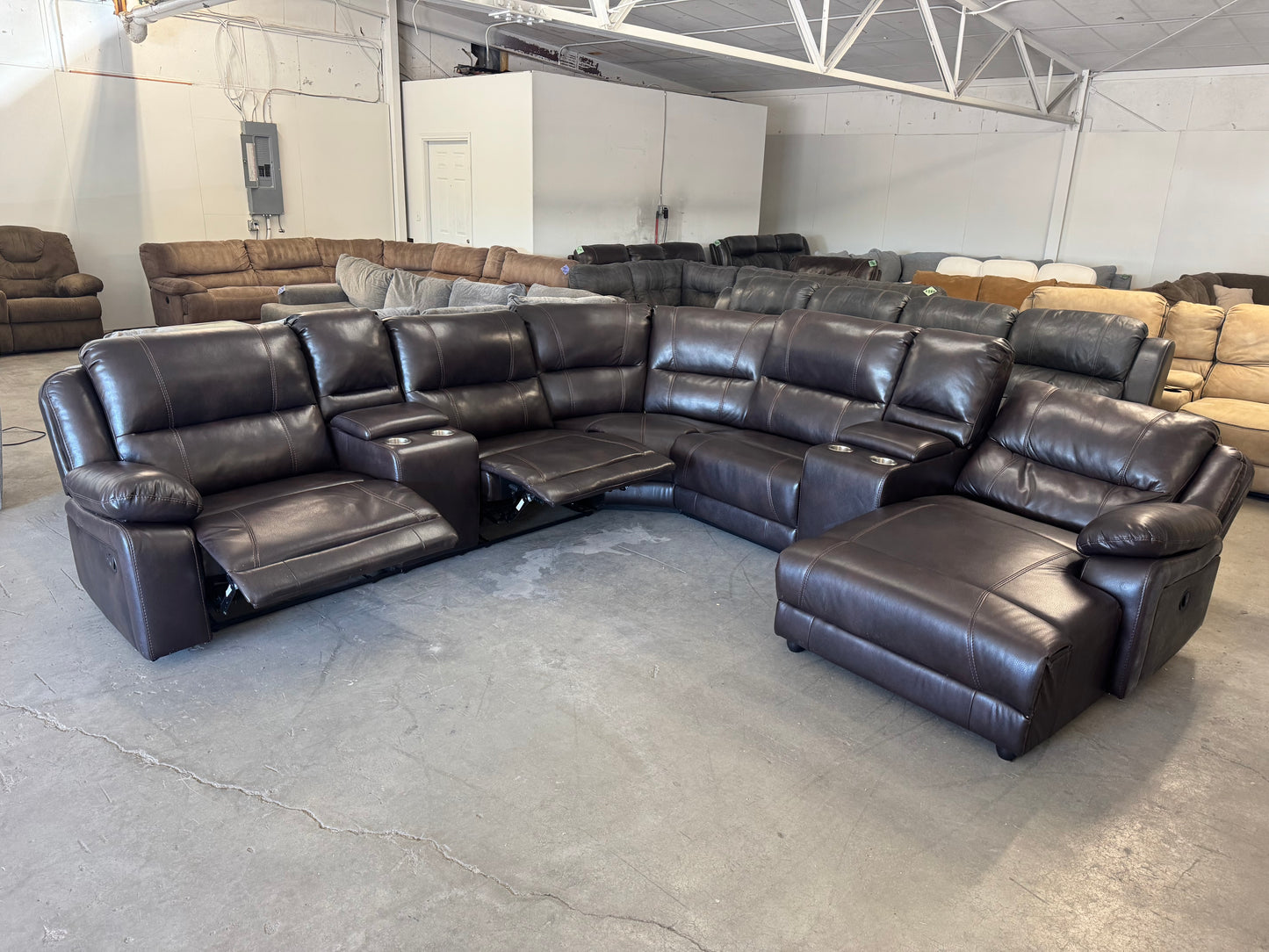 Brown Sectional with Dual Recliners and Reclining Chaise