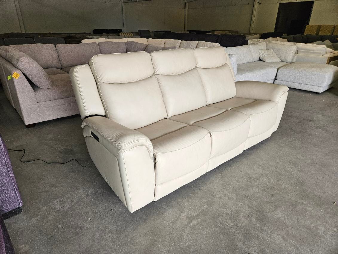 Cream Leather Power Reclining Sofa with Power Headrests