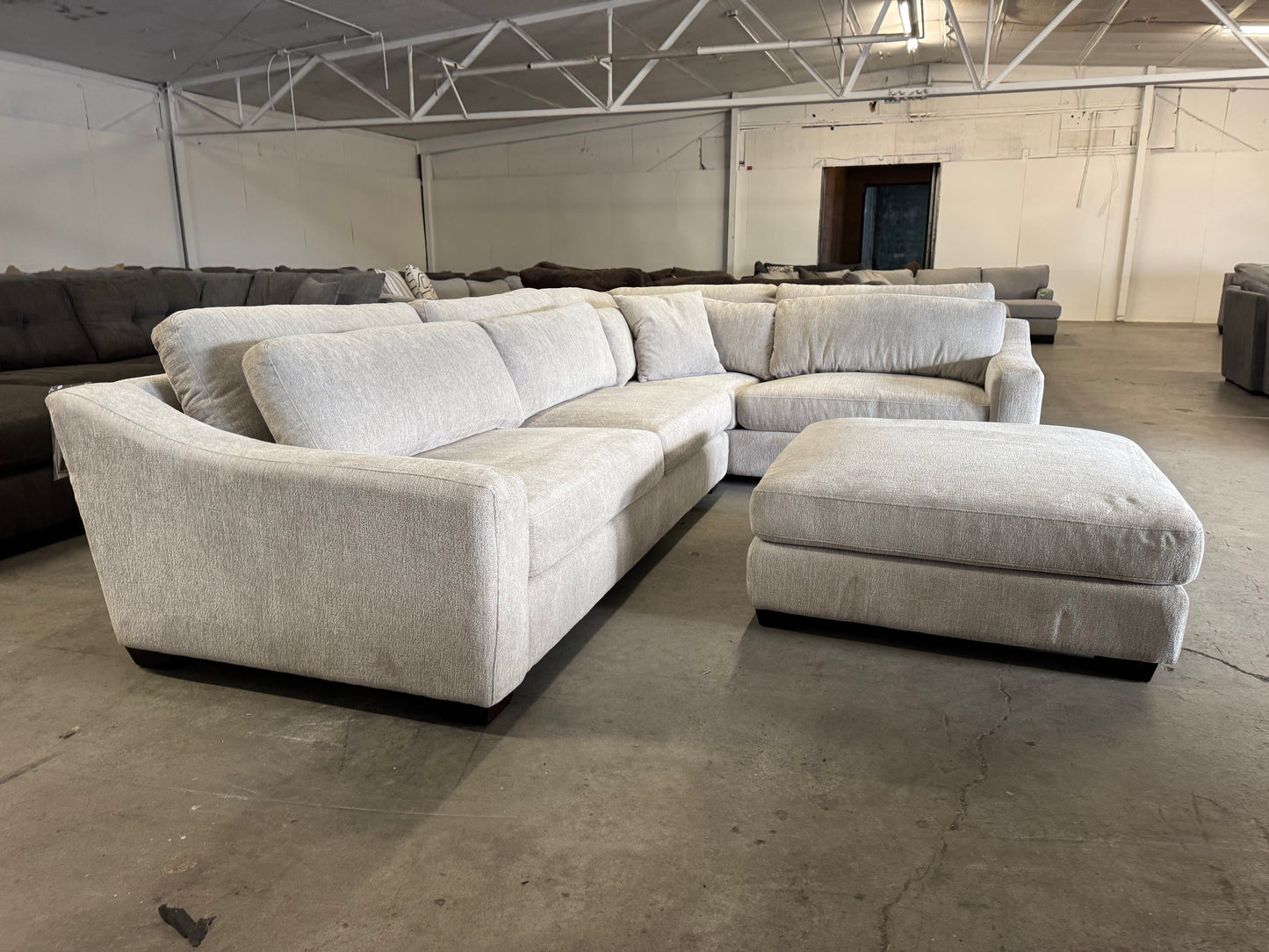 Brand New Beige L Shape Sectional with Ottoman