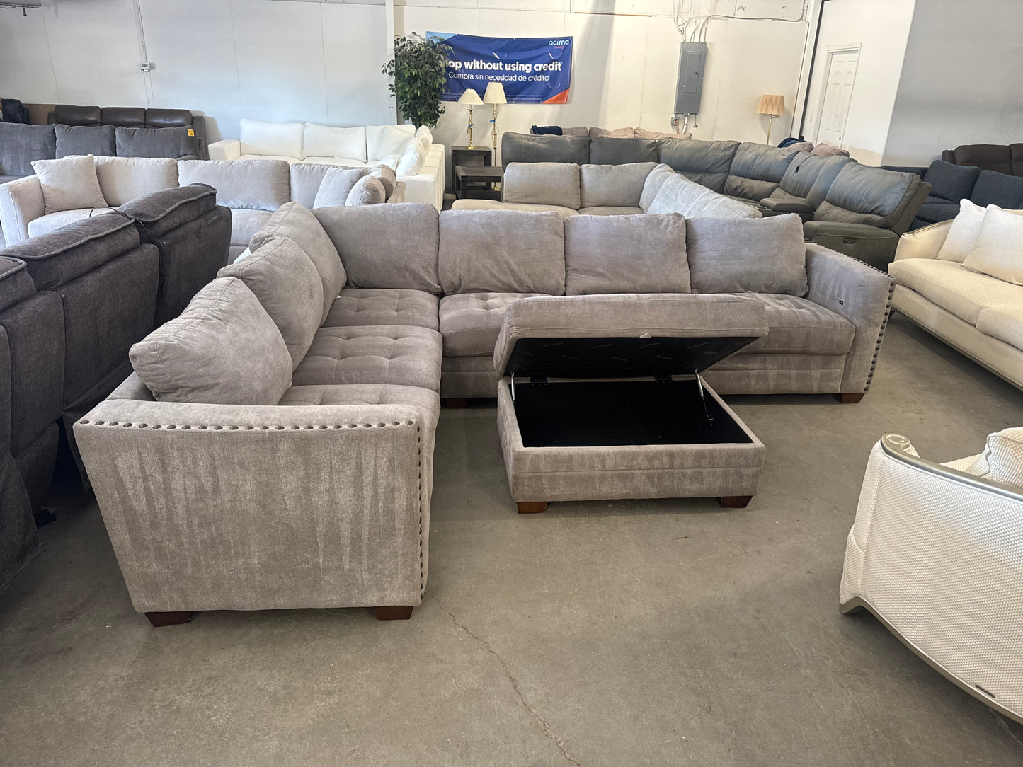 Gray L-Shaped Sectional with Storage Ottoman