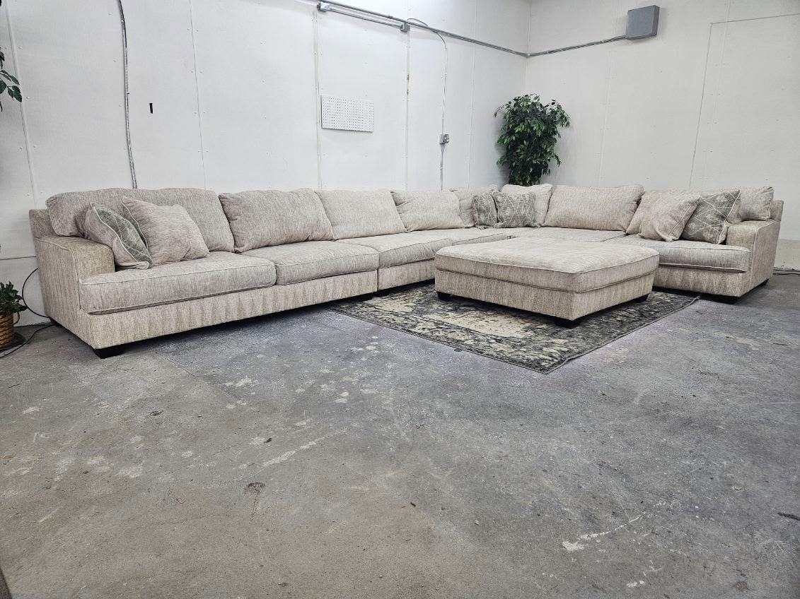 Ashley Rawcliffe Sectional Couch with Two Modular Extenders + Oversized Ottoman