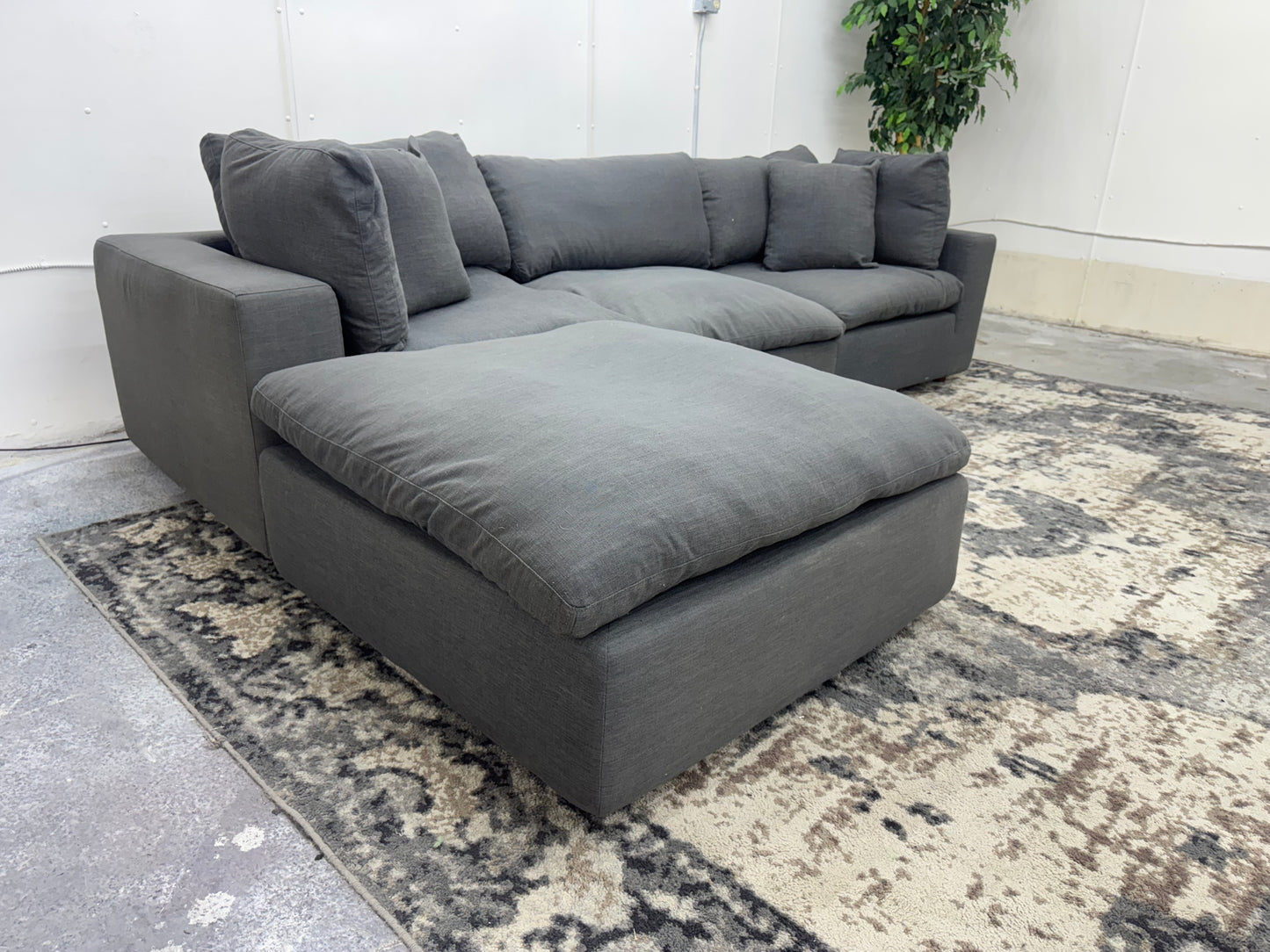 Gray 4-Piece Down-Filled Modular Cloud Sofa w/ Ottoman