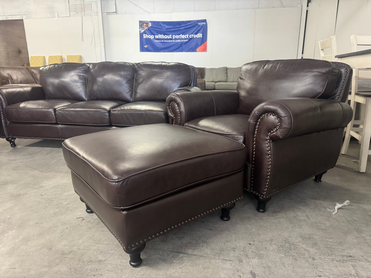 Brown Leather 4-Piece Sofa, Loveseat, Chair & Ottoman