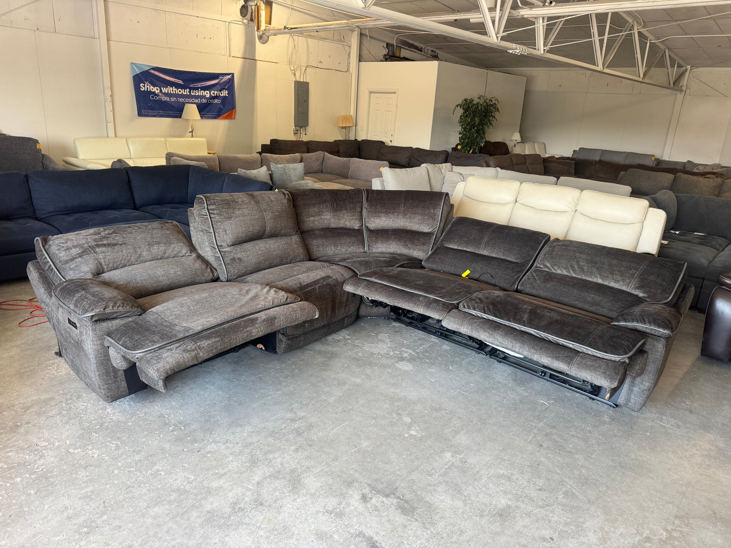 Sage Green Modular U-Shaped Sectional with 3 Pwr Recliners