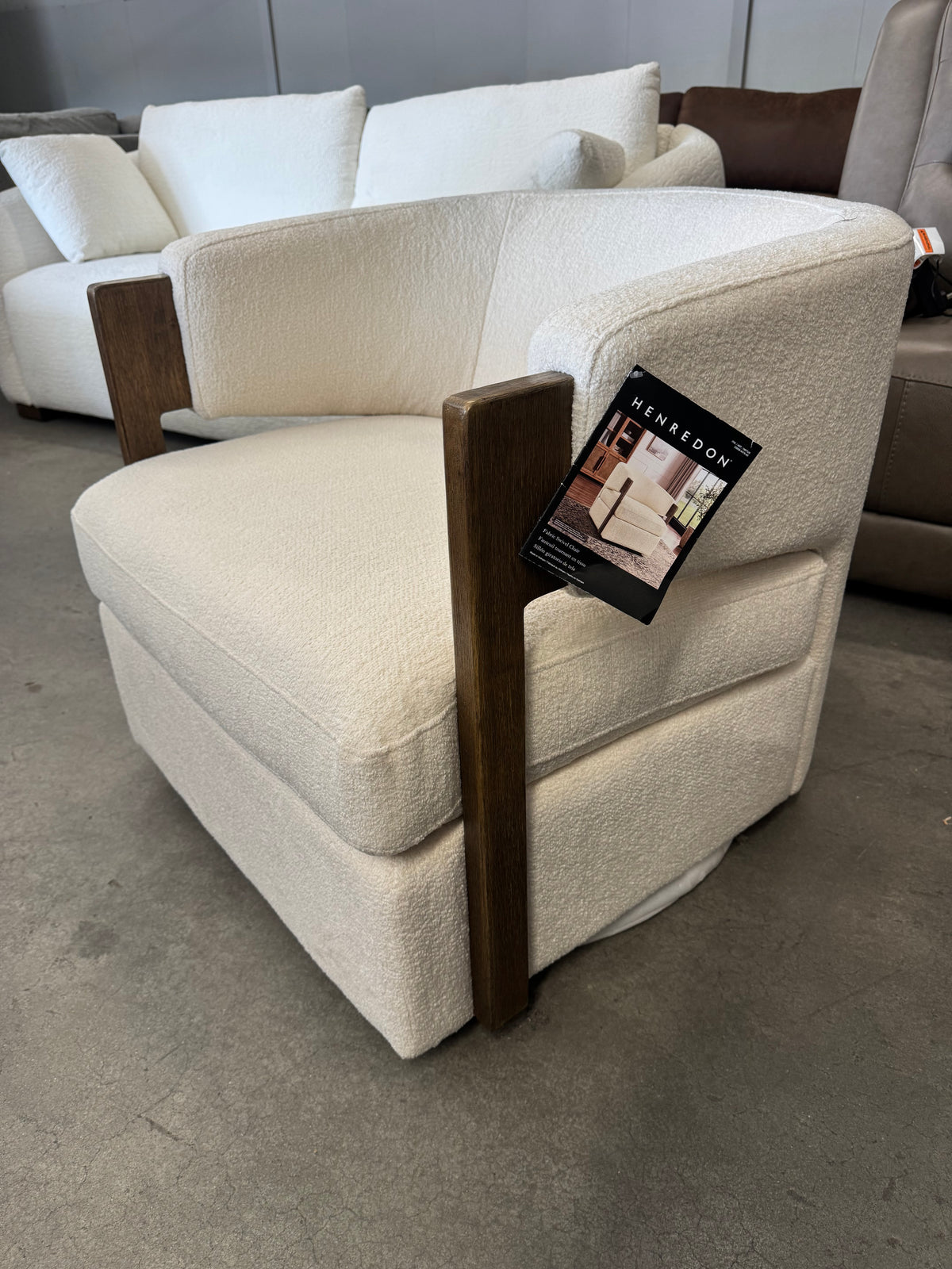 Henredon Wynn Fabric Swivel Chair with Wood Arms