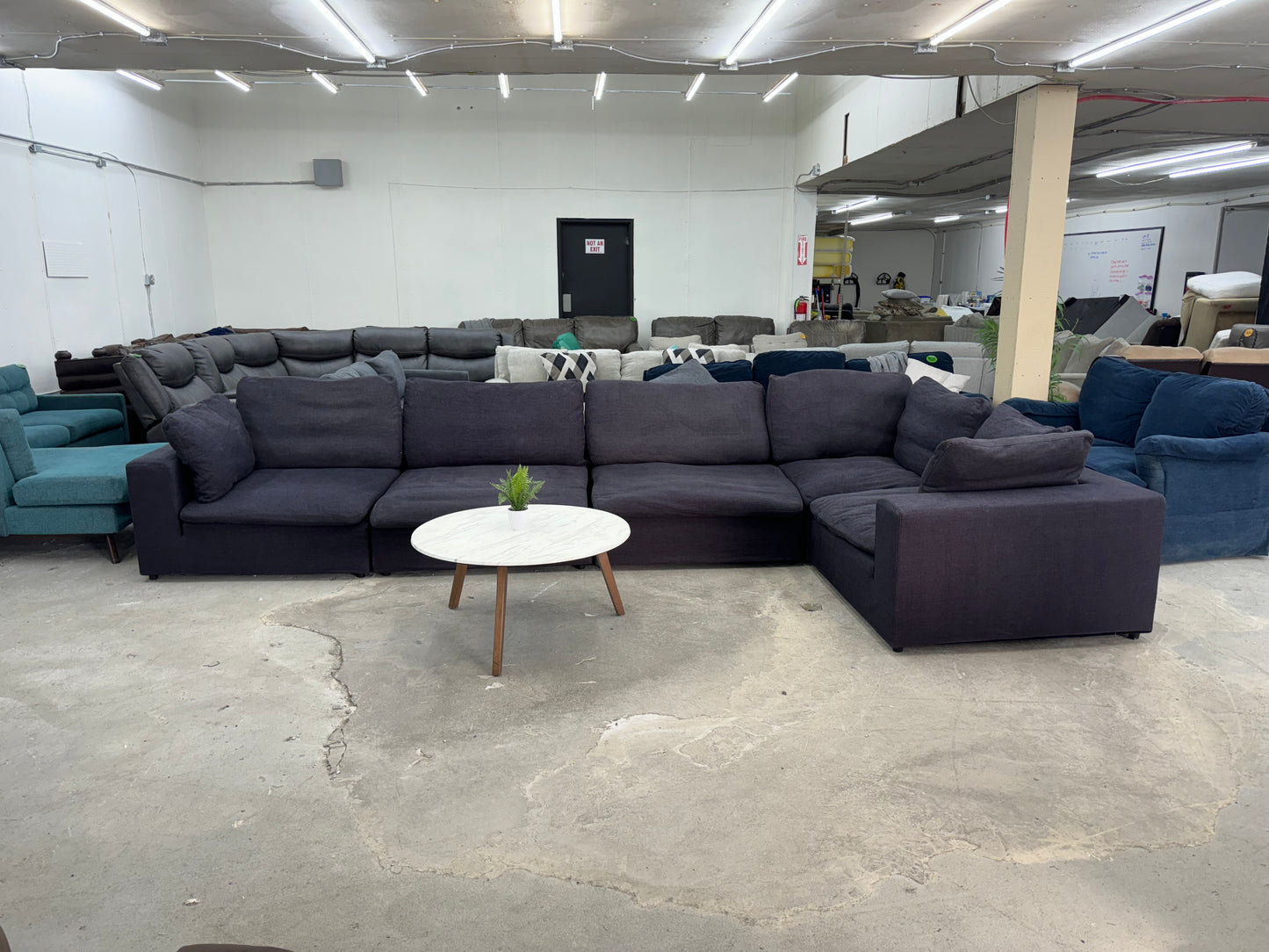 Gigantic Navy Blue Modular 5 Piece Cloud Sectional Couch