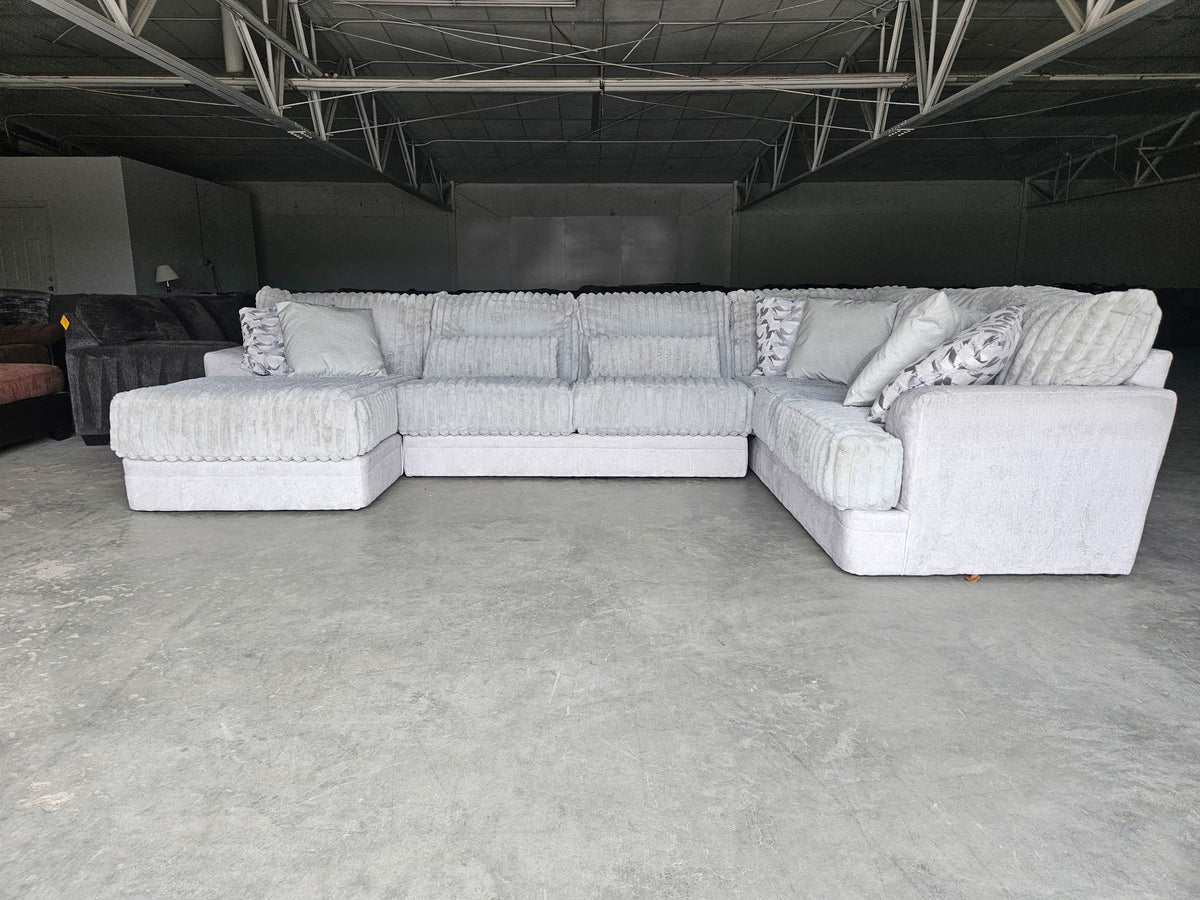 Light Gray Plush Corduroy U-Shaped Sectional Couch