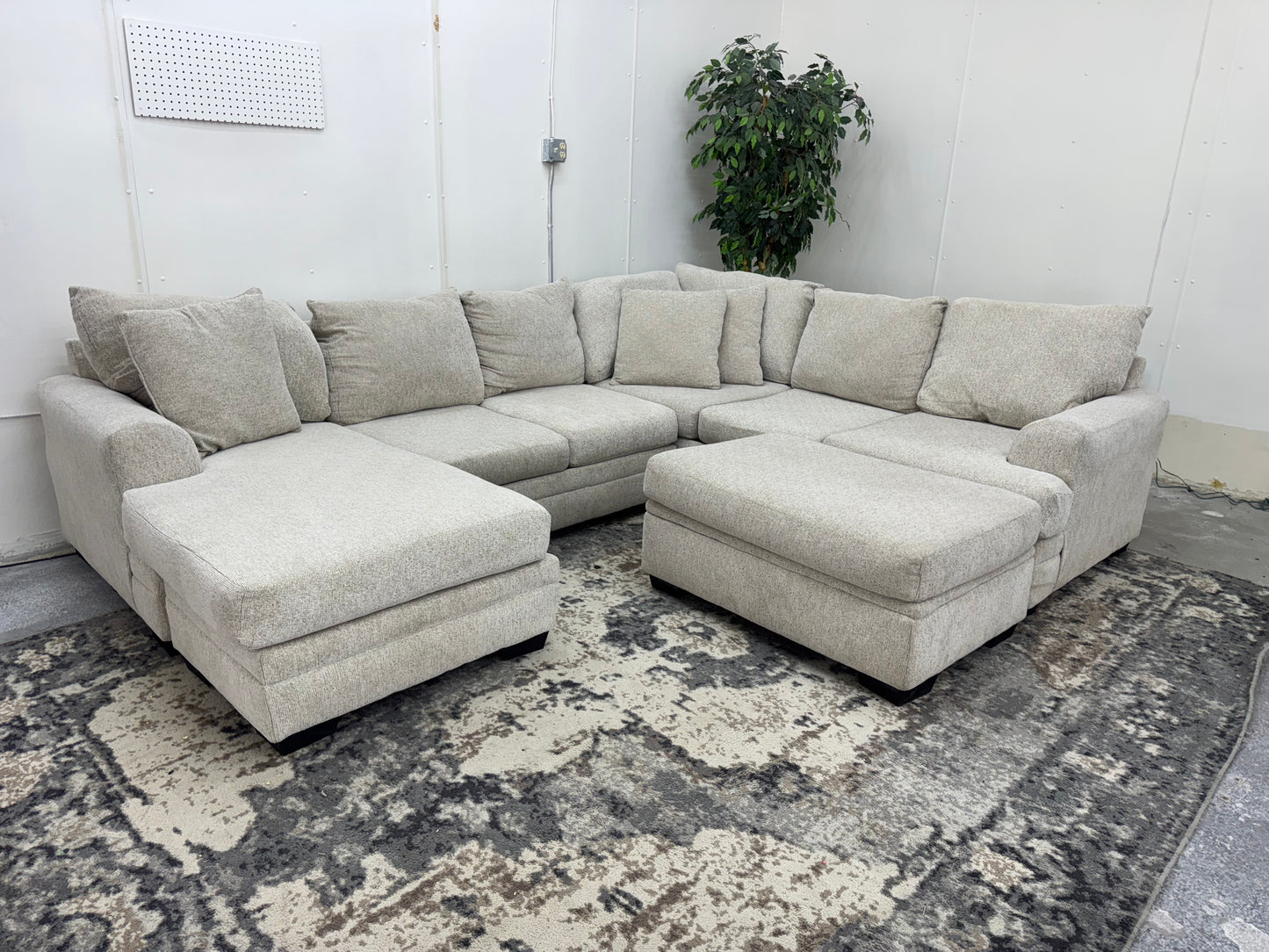 Beige U Shape Sectional Sofa with Storage Ottoman & Reversible Chaise