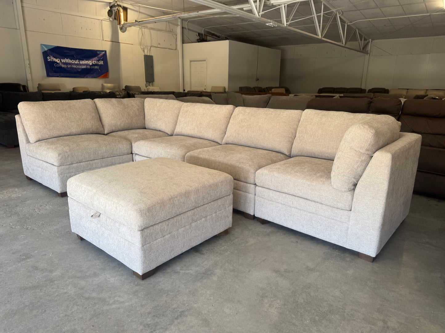 New Oatmeal 6 Piece Modular Sectional with Storage Ottoman