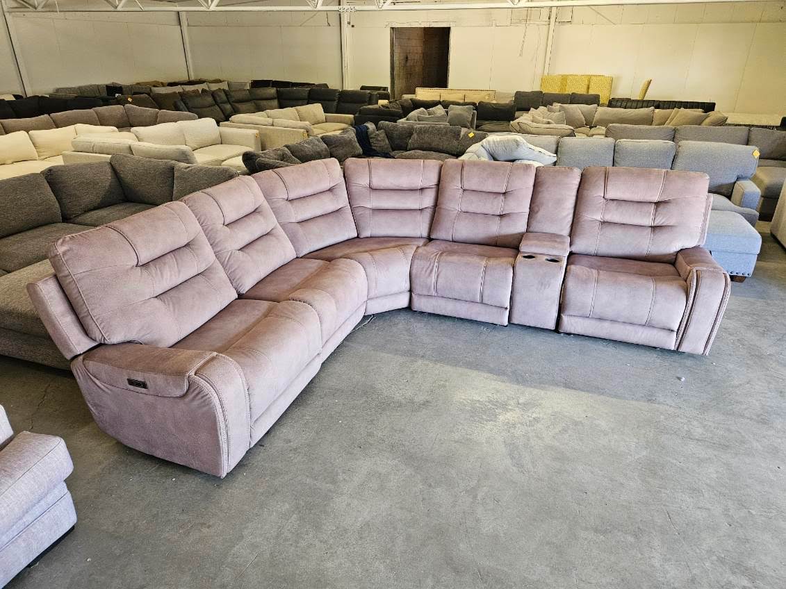 Light Brown Microfiber Modular Sofa with Three Power Recliners