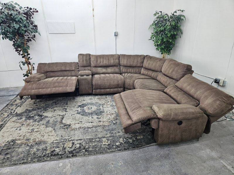 Light Brown 6-Piece Modular Microfiber Sofa w/ Dual Recliners