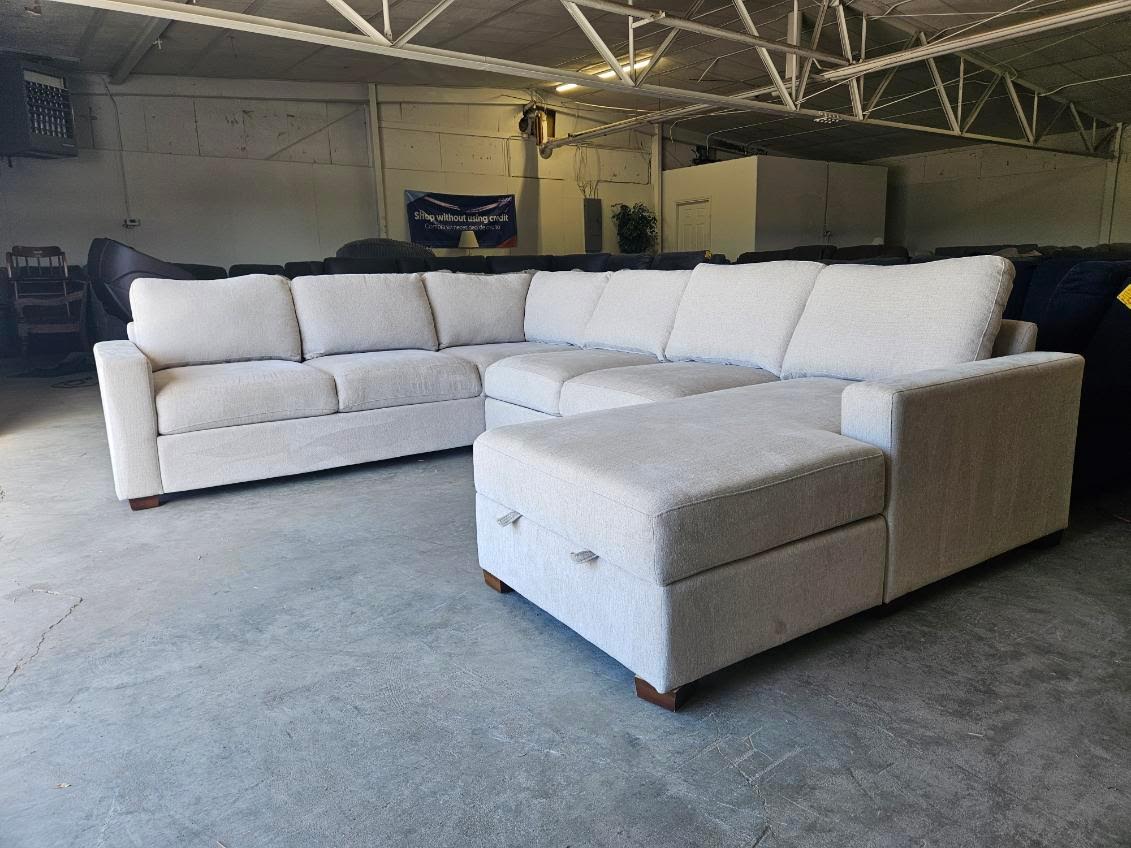 Beige U Shape Sectional with Storage Chaise