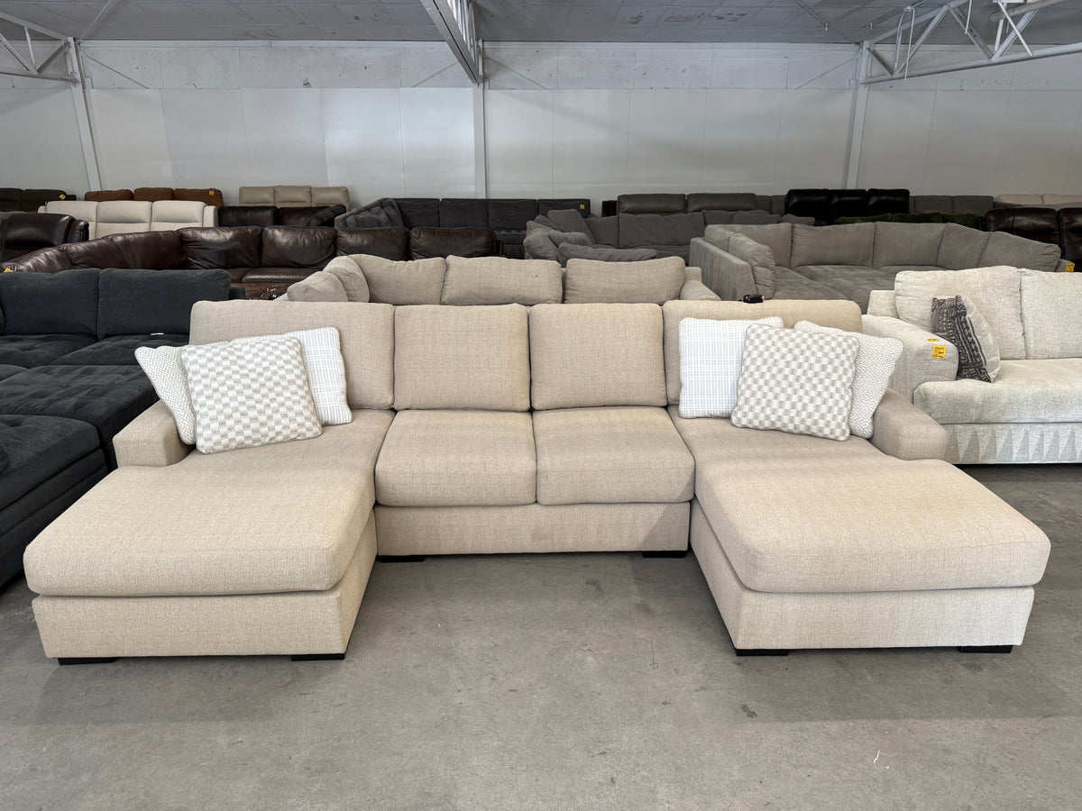 Beige U-Shaped Sectional with Dual Chaise Lounges