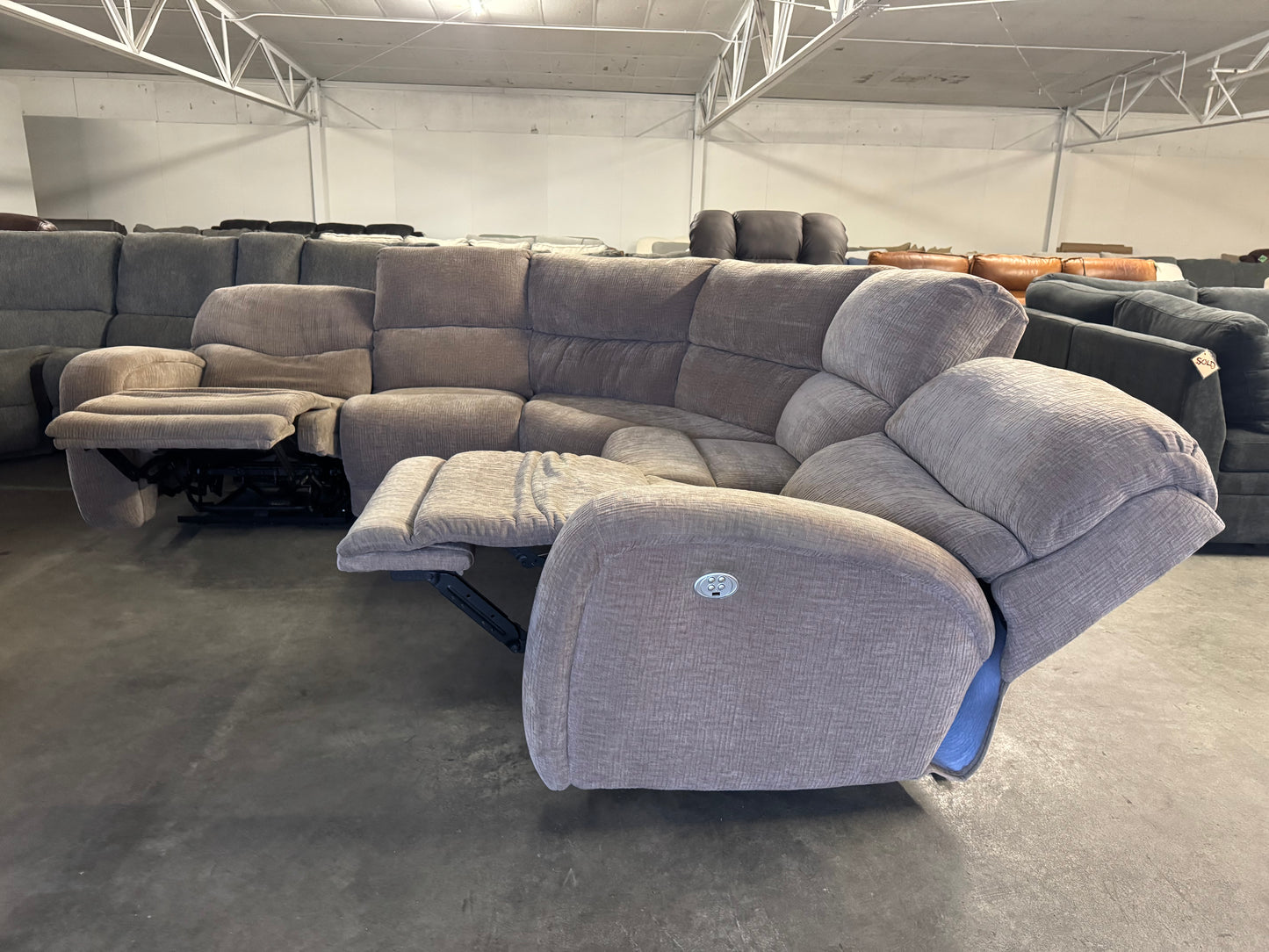 Beige Fabric Modular Sectional with Dual Power Recliners