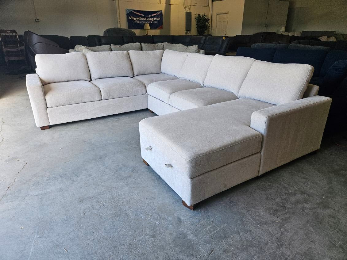 Beige U Shape Sectional with Storage Chaise