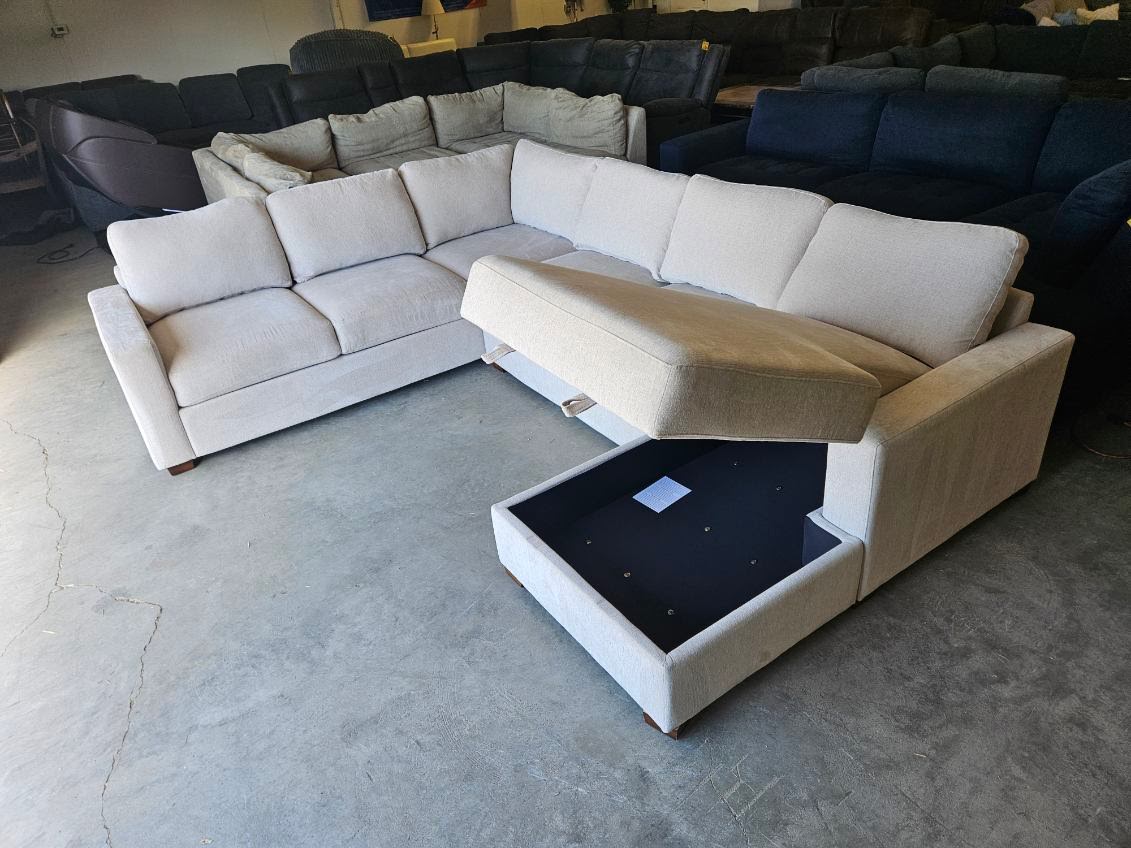 Beige U Shape Sectional with Storage Chaise