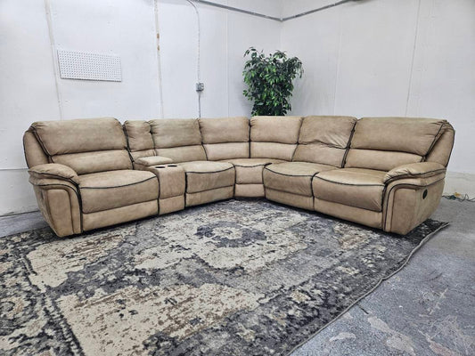Beige Modular Microfiber Sectional Couch / Sofa with 3 Recliners