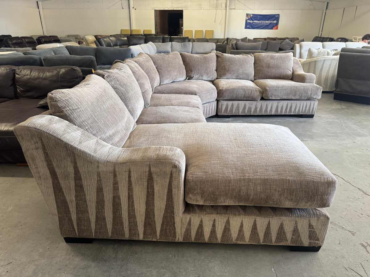 Huge Taupe Down-Filled U-Shaped Sectional with Chaise
