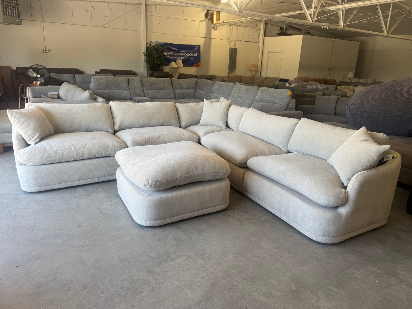 Beige Modular Sectional with Oversized Ottoman